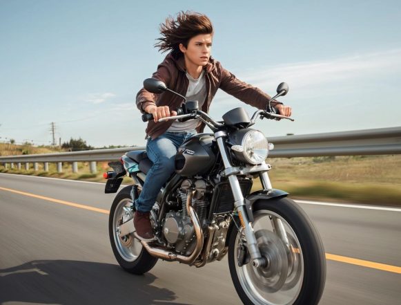 Сгенерирован ИИ мотоциклист За рулём без прав — мама платит штраф