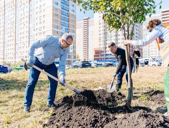 Мэр Липецка сам сажает деревья в городе